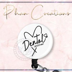 White Vet Tech Retractable Badge Reel Cute Veterinarian Scrub ID Holder